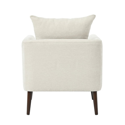 Modern Chenille Accent Chair, Upholstered Armchair for Living Room, Mid Century Fabric Lounge Chair w/Pillow, Comfortable Reading Chair with Wood Legs for Living Room, Bedroom, Reception Room (Beige)