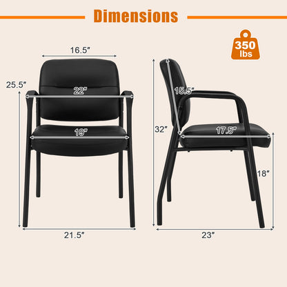 Waiting Room Guest Chair Set of 2 with Mixed PU Leather and Integrated Armrests-Black