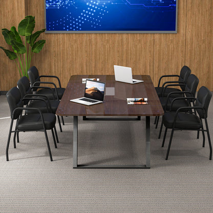 Waiting Room Guest Chair Set of 2 with Mixed PU Leather and Integrated Armrests-Black