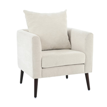 Modern Chenille Accent Chair, Upholstered Armchair for Living Room, Mid Century Fabric Lounge Chair w/Pillow, Comfortable Reading Chair with Wood Legs for Living Room, Bedroom, Reception Room (Beige)
