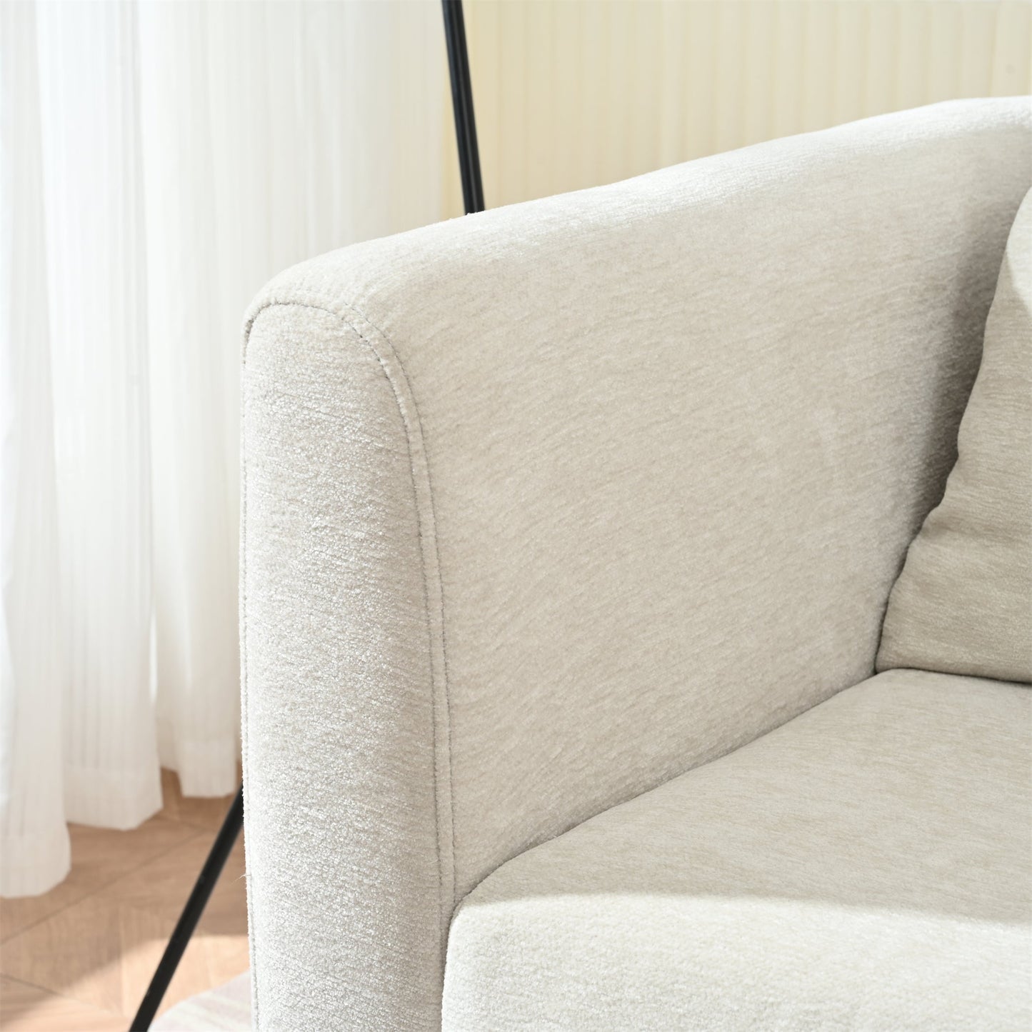 Modern Chenille Accent Chair, Upholstered Armchair for Living Room, Mid Century Fabric Lounge Chair w/Pillow, Comfortable Reading Chair with Wood Legs for Living Room, Bedroom, Reception Room (Beige)